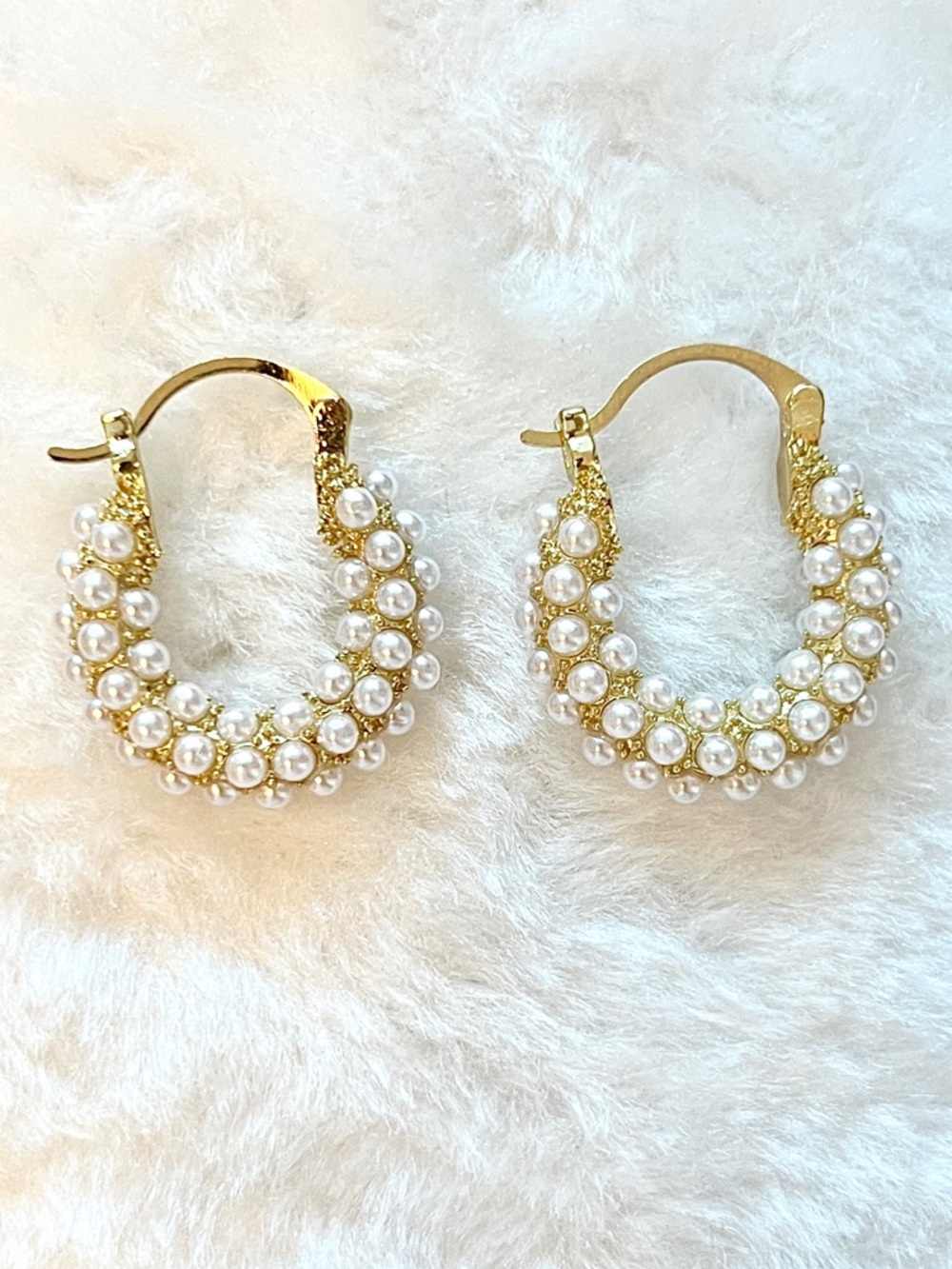 Large Seed Pearl and Gold Hoop Earrings - Gold Filled